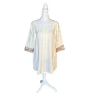 Redwood Court Silk Tunic Top White Beige Semi Sheer Split Hem Womens Small NWT